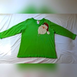 Quacker Factory Beaded & Sequins Green Santa Sweater Women's Size 1X